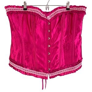 Plus Size Satin Pink Coquette Lace Waist Training Corset Bustier w/ Boning 6X